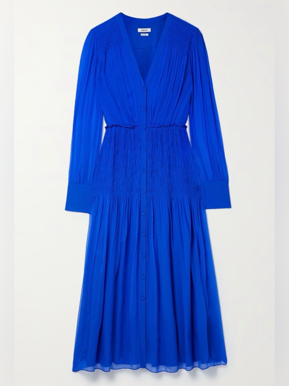 Jason Wu Smocked Blouson-sleeve Midi Dress In Royal Blue